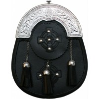 Dress Sporran, Chrome Celtic Cantle Cross embossed on body with studs